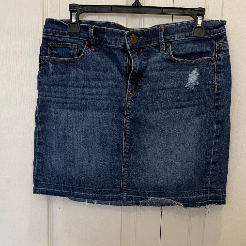 LOFT Dark Blue Denim Mini Skirt with Subtle Distress